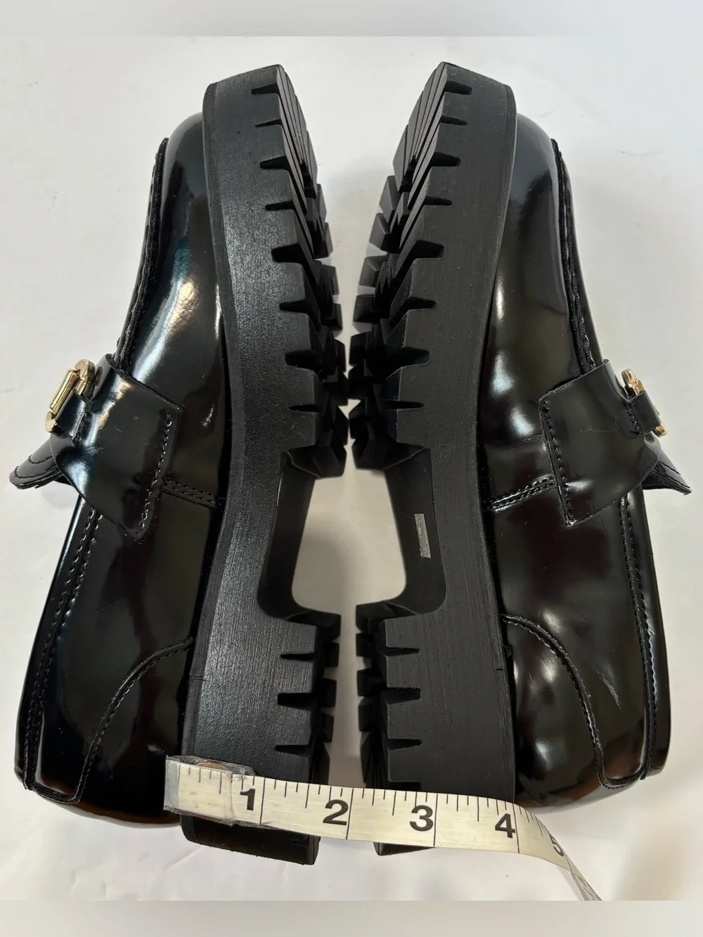 NEW Steve Madden Horsebit Lando Black Patent Chunky Platform Lug Sole Loafer 5.5